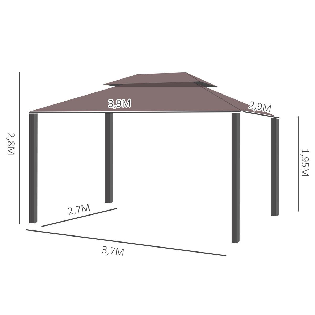 PAVILLON 390x290x280 cm Moskitonetz - Mokka, Metall (390/280/290cm) - Fortuna Lai