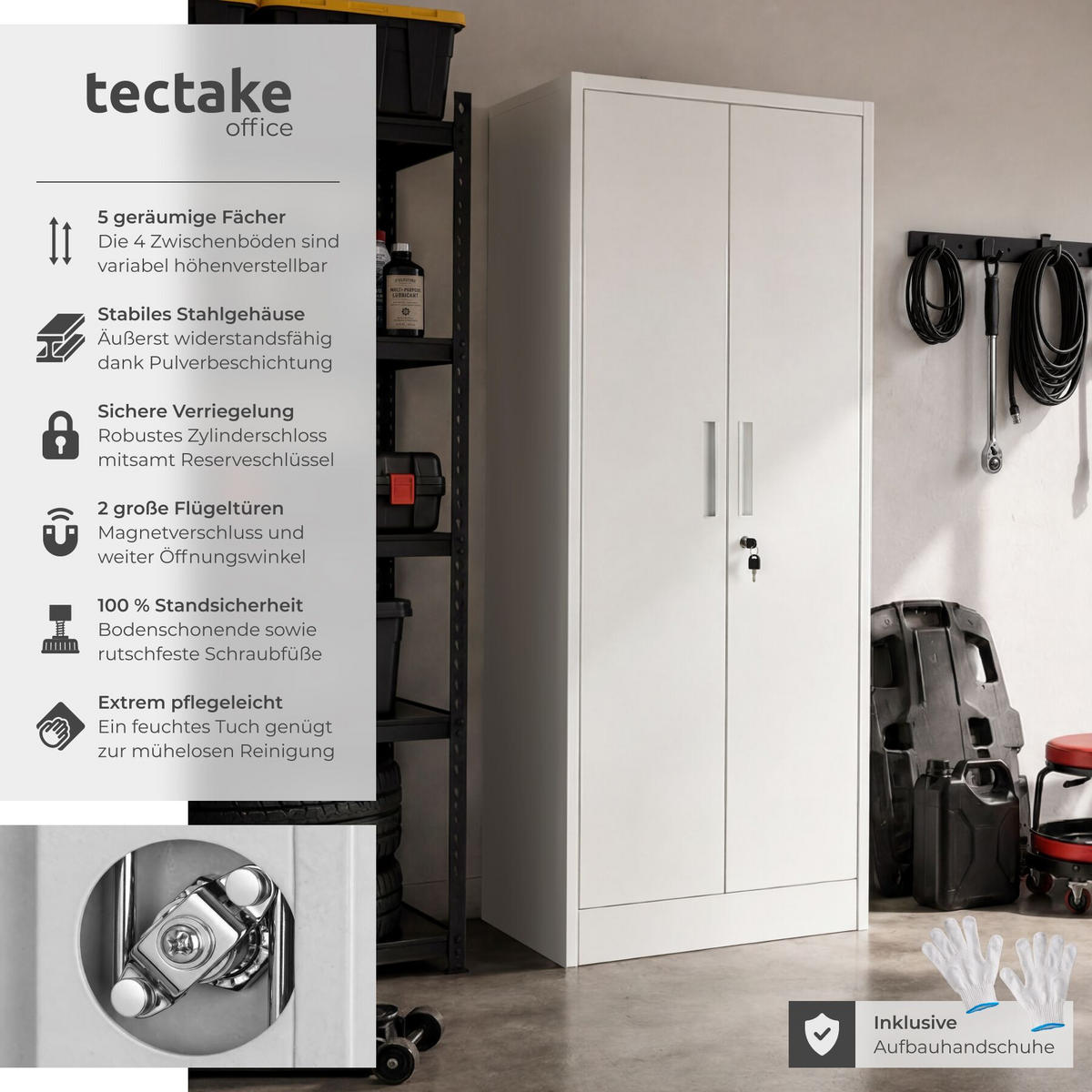 AKTENSCHRANK Brandon, Kippschutz, höhenverstellbare Füße, grau - Grau, Metall (60/180.5/40cm) - tectake