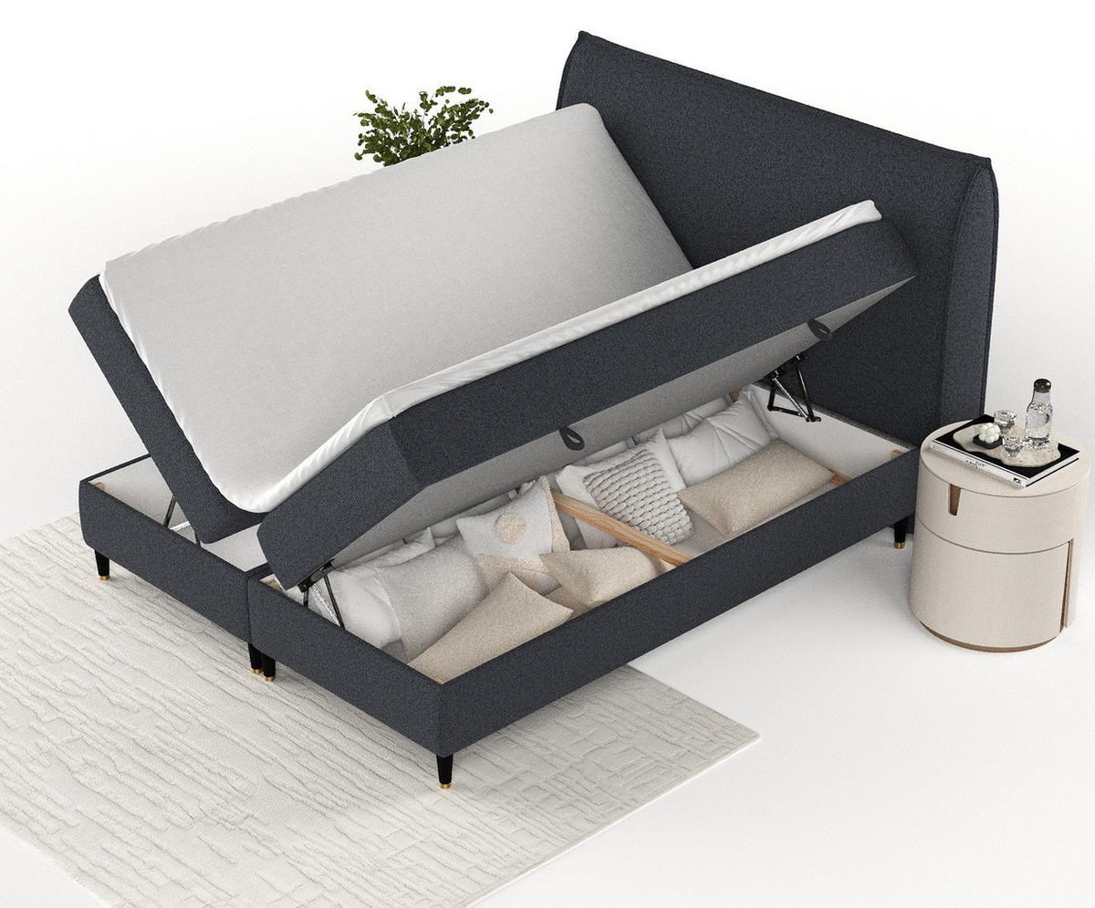 BOXBETT Melba Schwarz 180/200 cm mit Bonellmatratze - Schwarz, Holz/Holzwerkstoff (180/200cm) - Maison de Reve