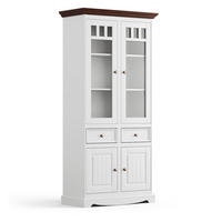 VITRINE Belluno Elegante Kiefer weiß (RAL9010) lackiert / Kiefer gebeizt, Nussbaumfarben 89 / 44 / 190cm - Nussbaumfarben/Weiß, Holz/Holzwerkstoff (89/190/44cm) - Feldmann-Wohnen