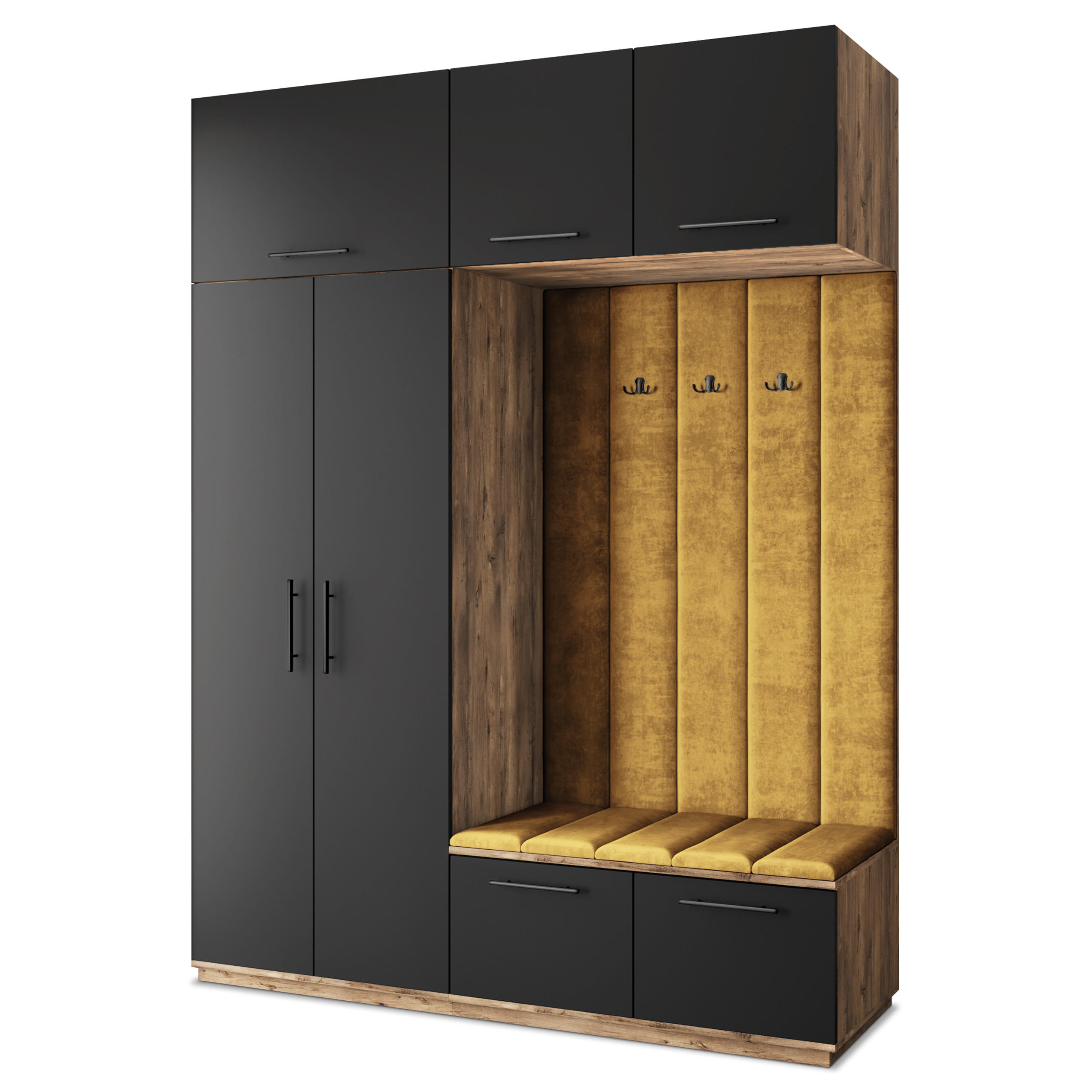 Masseno Garderobenschrank Eiche, Schwarz, Gelb 180x240x60 cm