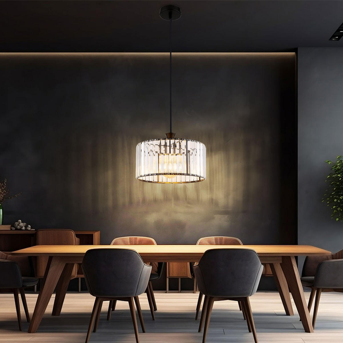 PENDELLEUCHTE Metall Schwarz-matt Kristalle - Schwarz, Metall (31/31/120cm) - Globo Lighting