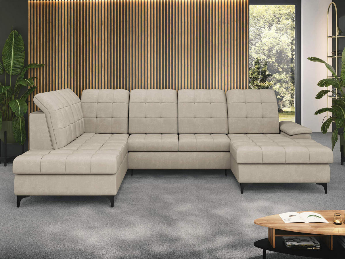 WOHNLANDSCHAFT Enzo, Seite: Rechts - Beige/Schwarz, Holz/Textil (330/105/212cm) - MIRJAN24