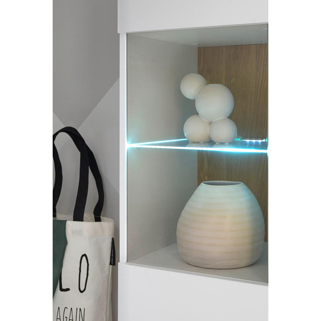 Thumbnail - Furn.Design Wohnwand, Weiß, Eiche, Holzwerkstoff, Nachbildung, Echtholz,Eiche, Holz Optik, Uni, 6 Fächer, 3 Schubladen, ...
