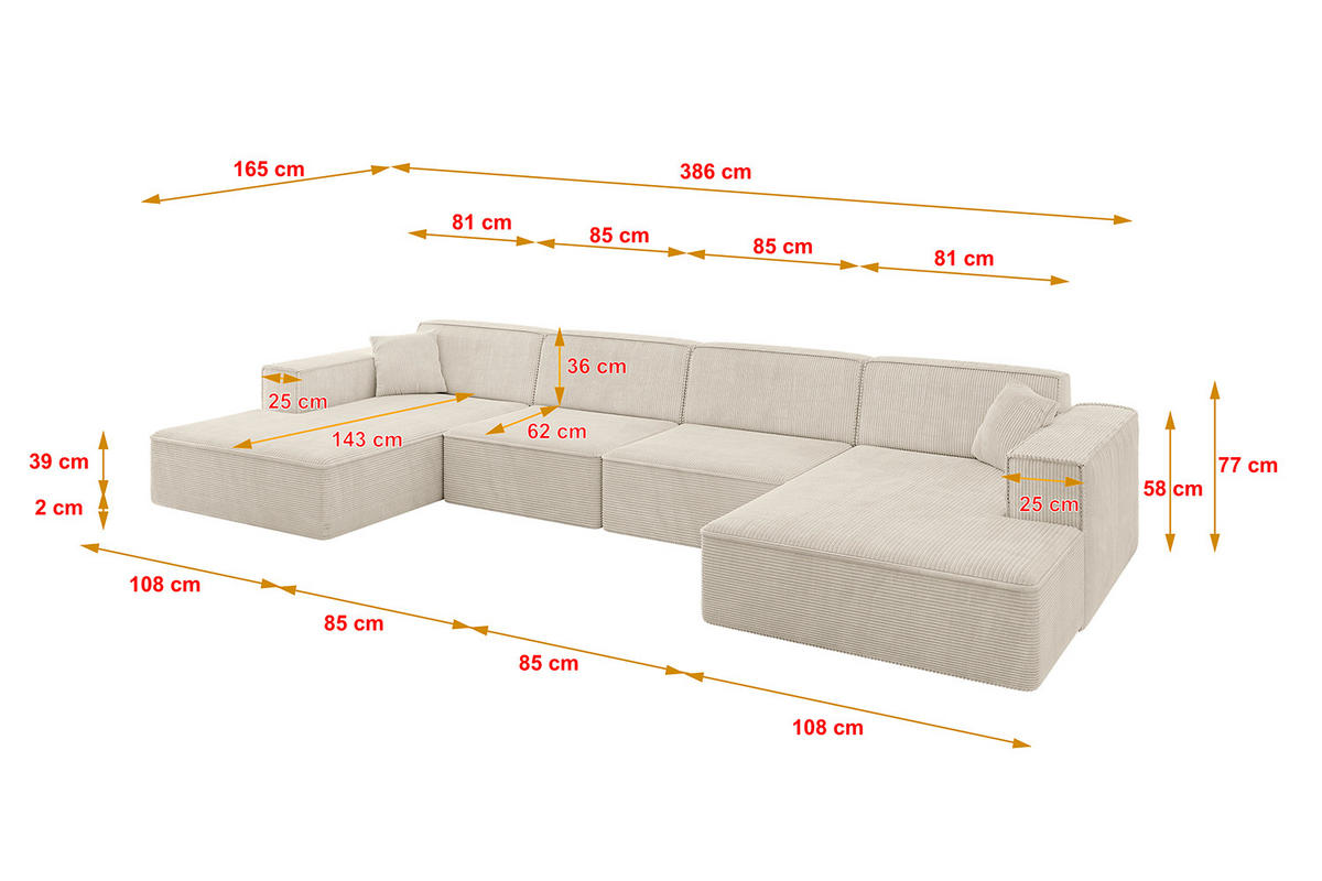 WOHNLANDSCHAFT IREA-U2-v4 - 386x165x77 cm Beige - Beige, Holzwerkstoff/Textil (386/77/165cm) - ALTDECOR