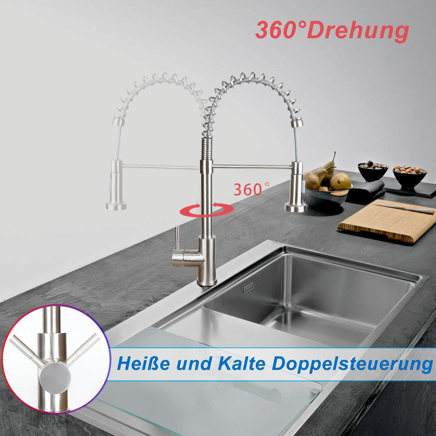 KÜCHENARMATUR Tauvin 5/55/25 cm - Silberfarben, Metall (5/55/25cm) - ZMH