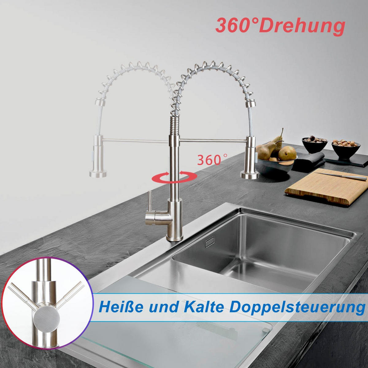 KÜCHENARMATUR Tauvin 5/55/25 cm - Silberfarben, Metall (5/55/25cm) - ZMH