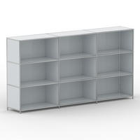 AKTENSCHRANK Büro, 9 offene Fächer, Breite 227 cm, Lichtgrau - Chromfarben/Hellgrau, Metall (40/118/227.2cm) - Versee