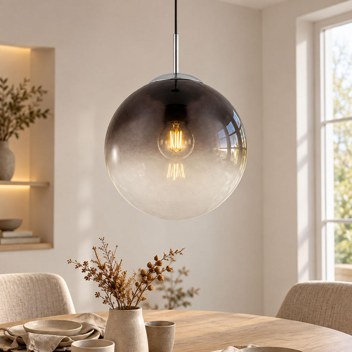 LED HÄNGELEUCHTE VARUS Grau Rauchglas - Grau, Glas (25/25/120cm) - Globo Lighting