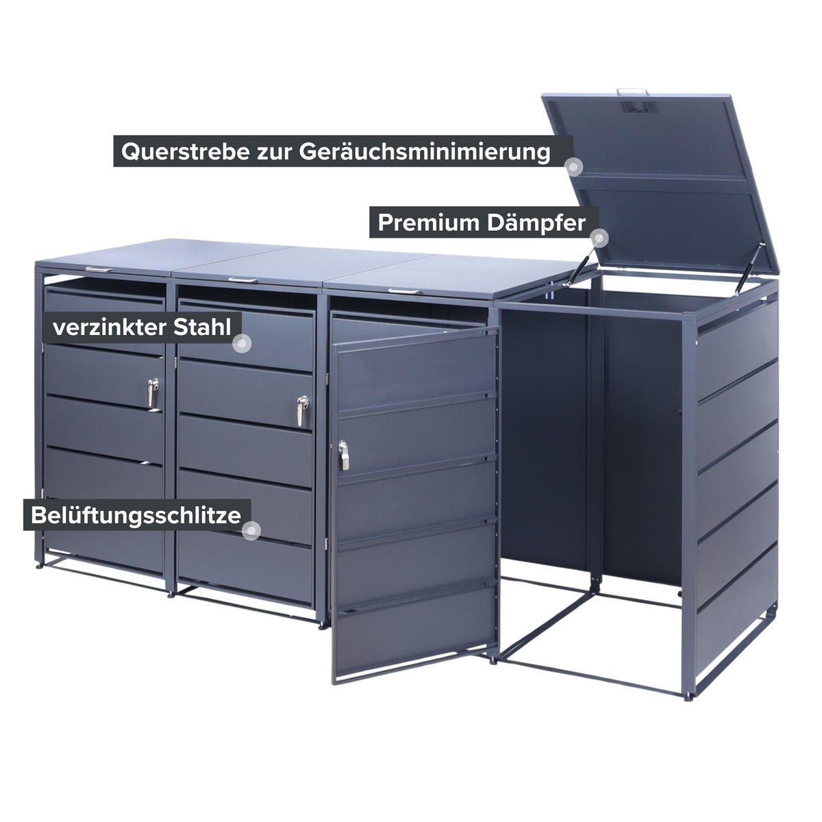 MÜLLTONNENBOX 4er - Anthrazit, Metall (260/116/80cm)