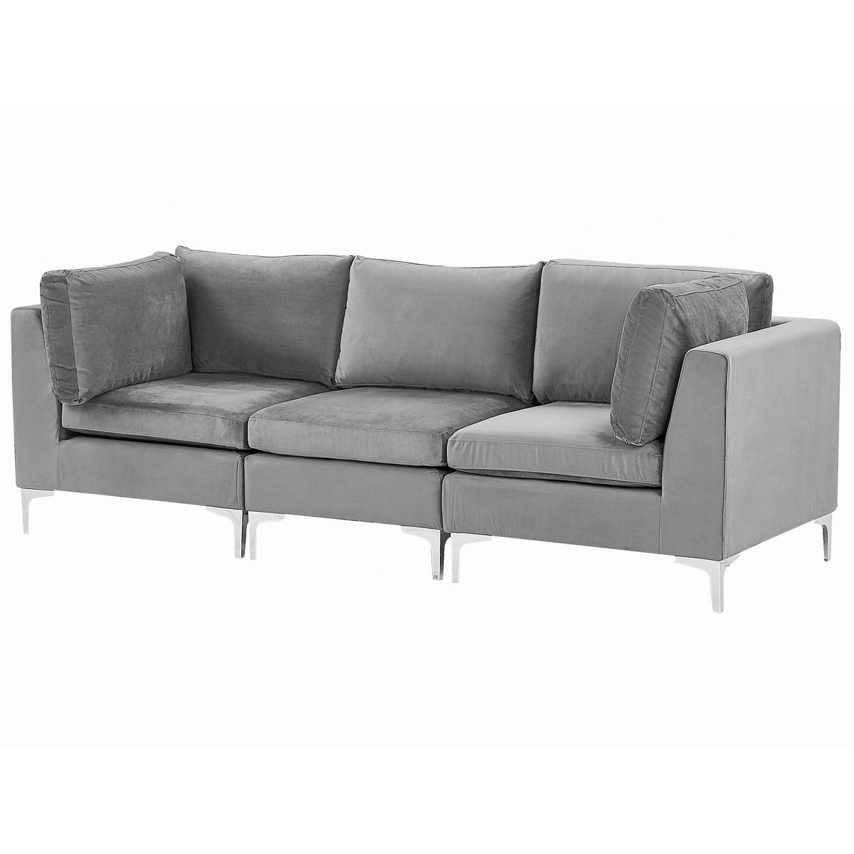 3-SITZER-MODULSOFA Samtstoff grau mit Metallbeinen Evja - Grau, Textil (235/84/85cm) - Beliani