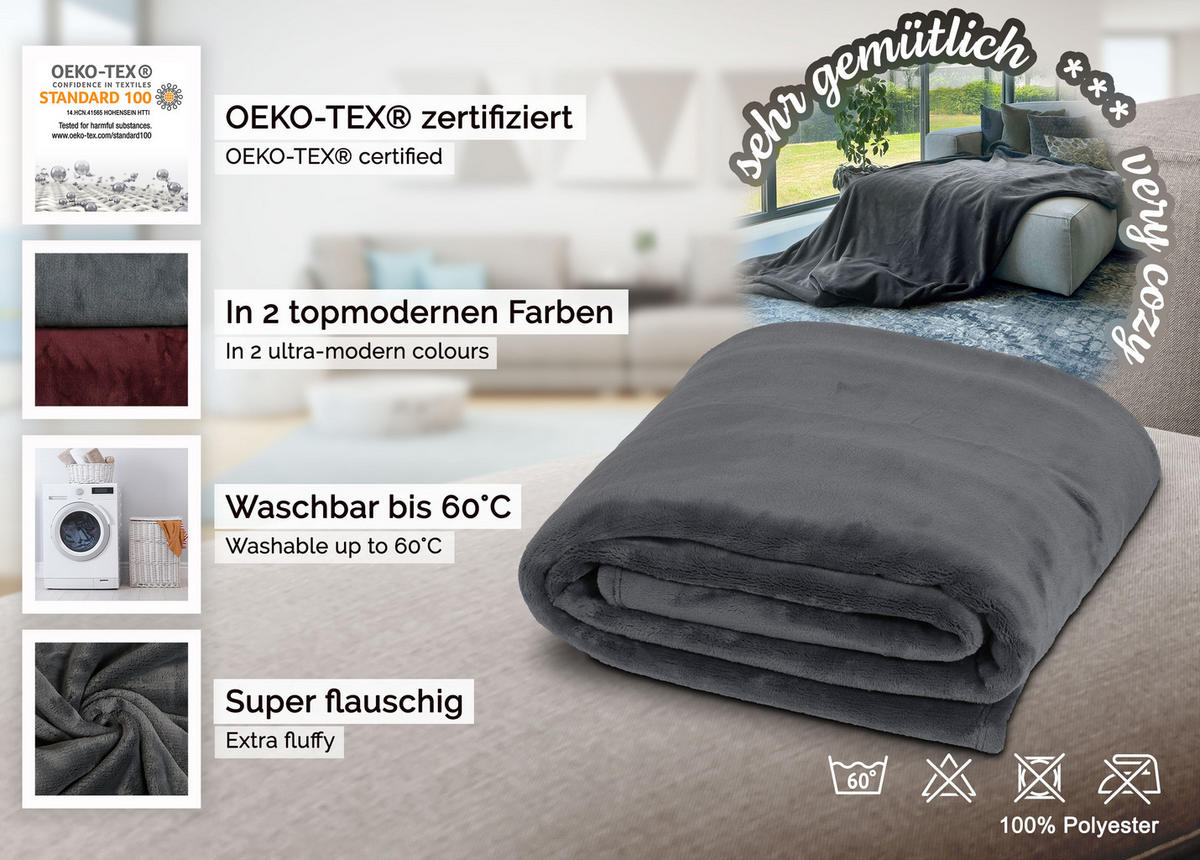 KUSCHELDECKE, 150x200 cm, 100% Polyester, Grau - Anthrazit, Textil (150/200cm) - Zollner