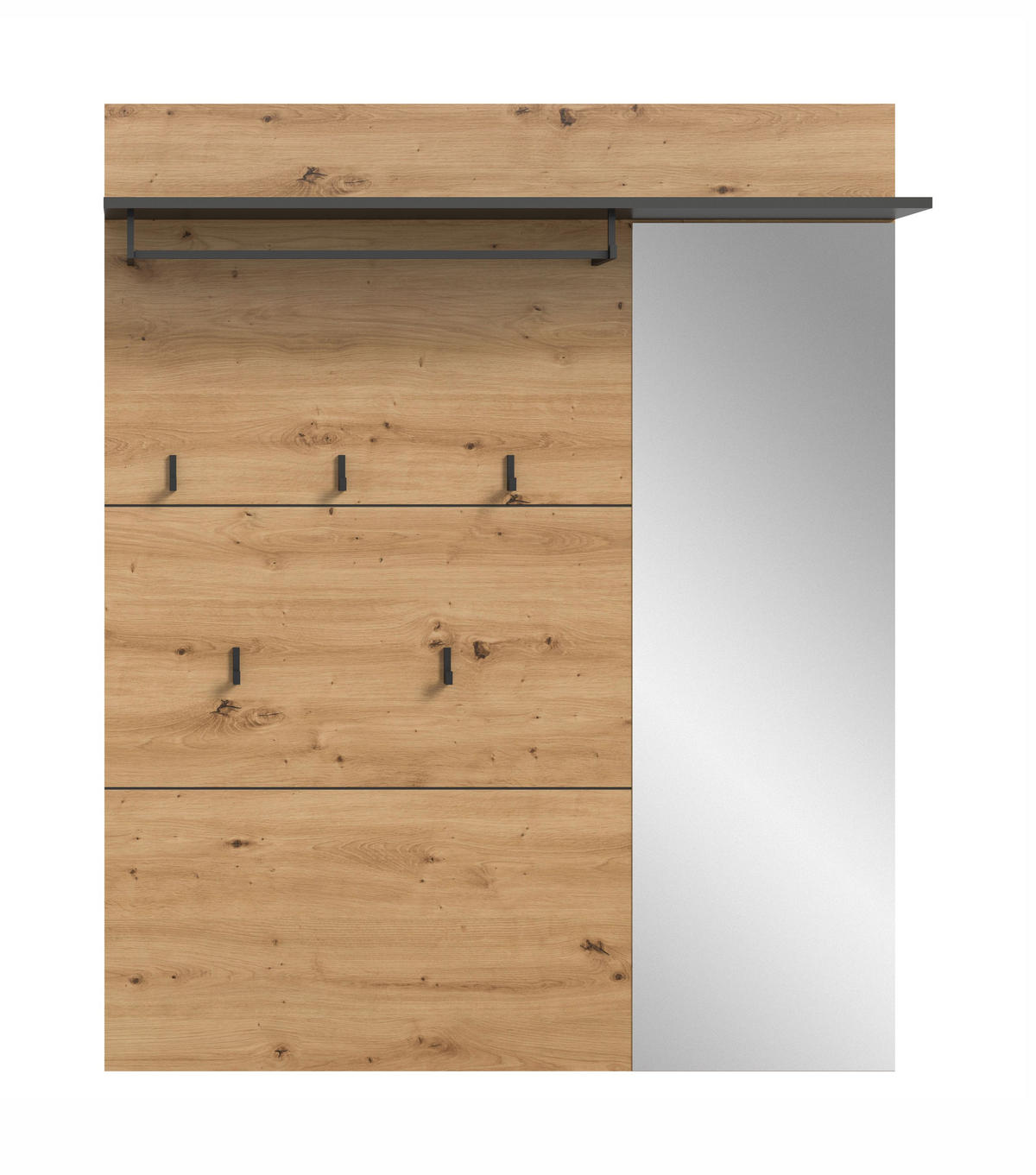 GARDEROBENPANEEL inkl. Spiegel CANU (B/H/T: ca. 120/147/29 cm) in Basalt grau/Artisan Nachbildung - Grau, Holzwerkstoff (120/147/29cm)