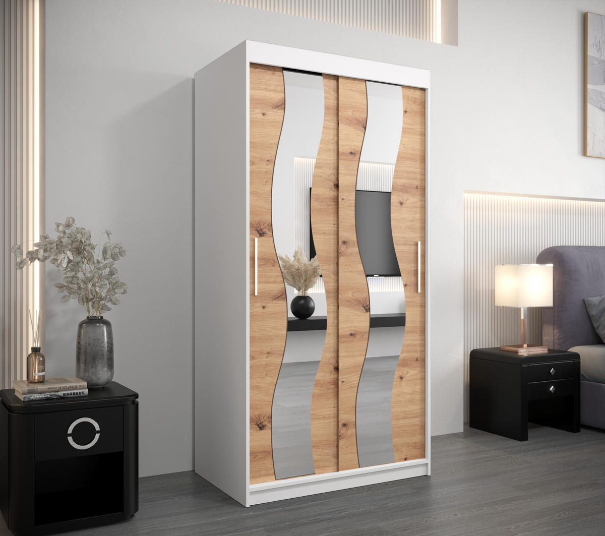 SCHWEBETÜRENSCHRANK 200/100/62 2-türig - Silberfarben/Eiche Artisan, Holz/Kunststoff (100/200/62cm) - Abiks Möbel
