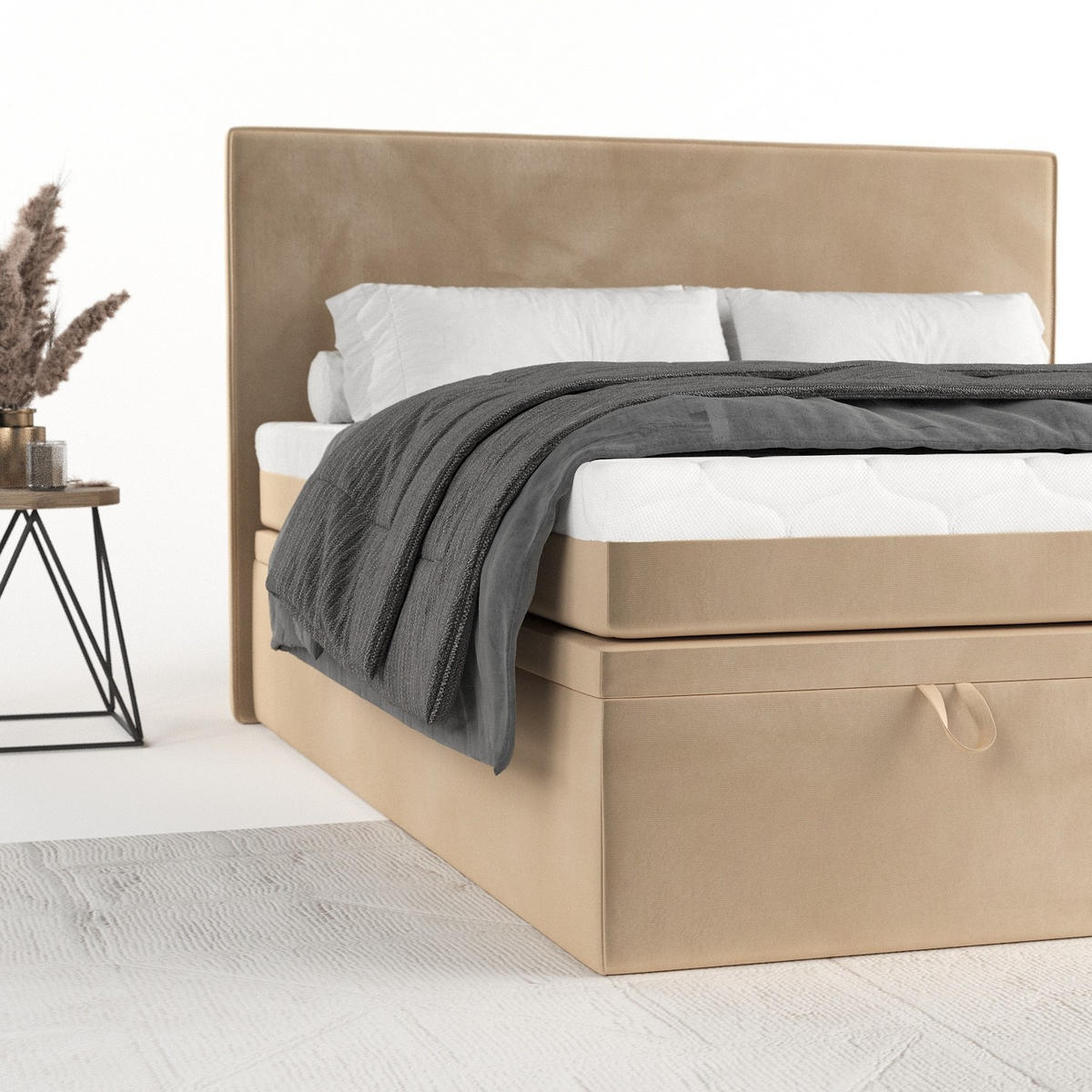 BOXBETT Zalla 140/200 cm Beige im Kronos Stoff - Beige/Schwarz, Holz/Holzwerkstoff (140/200cm) - AltaBeds