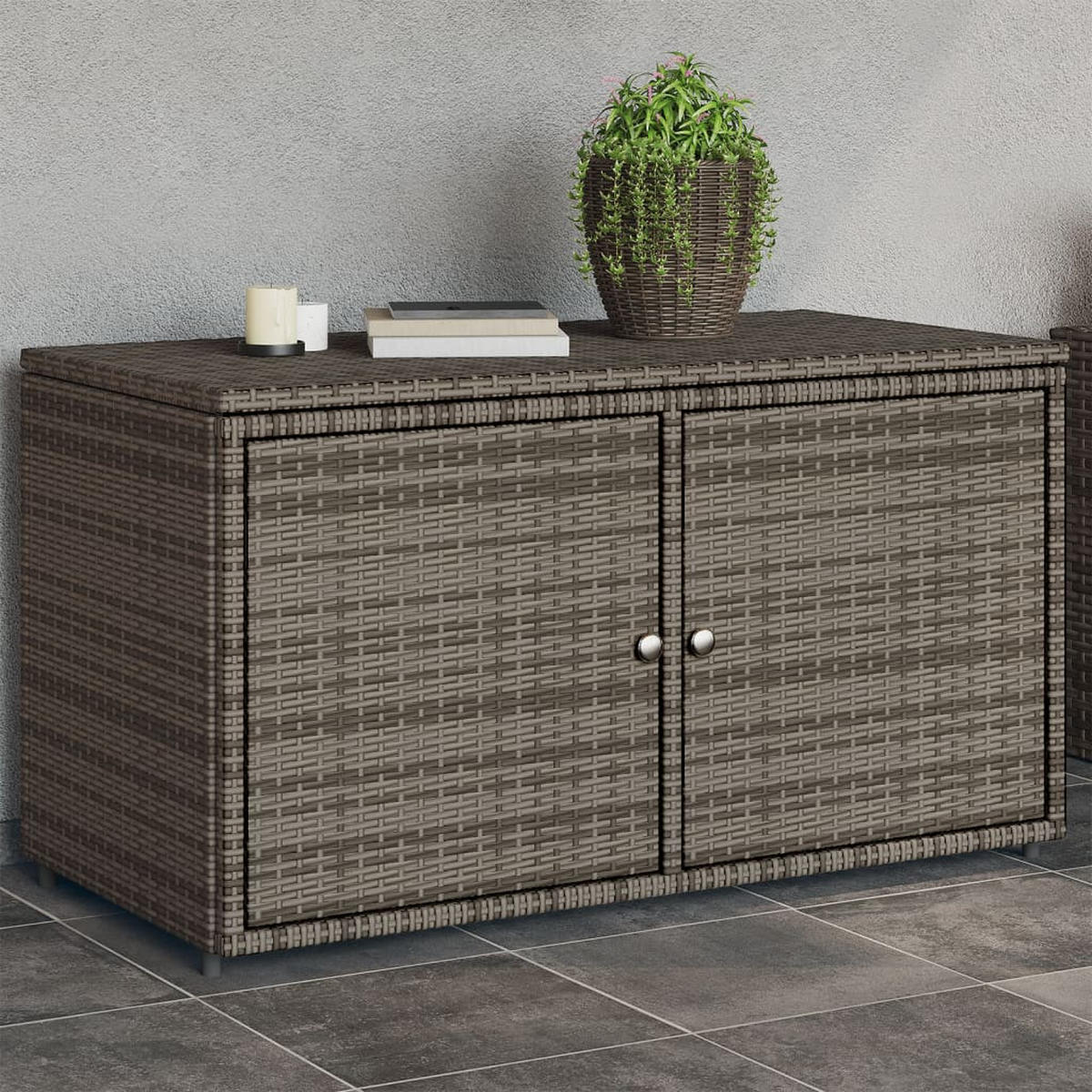 GARTENSCHRANK Grau 110x55x60,5 cm Poly Rattan - Grau, Kunststoff (110/60.5/55cm) - furnicato