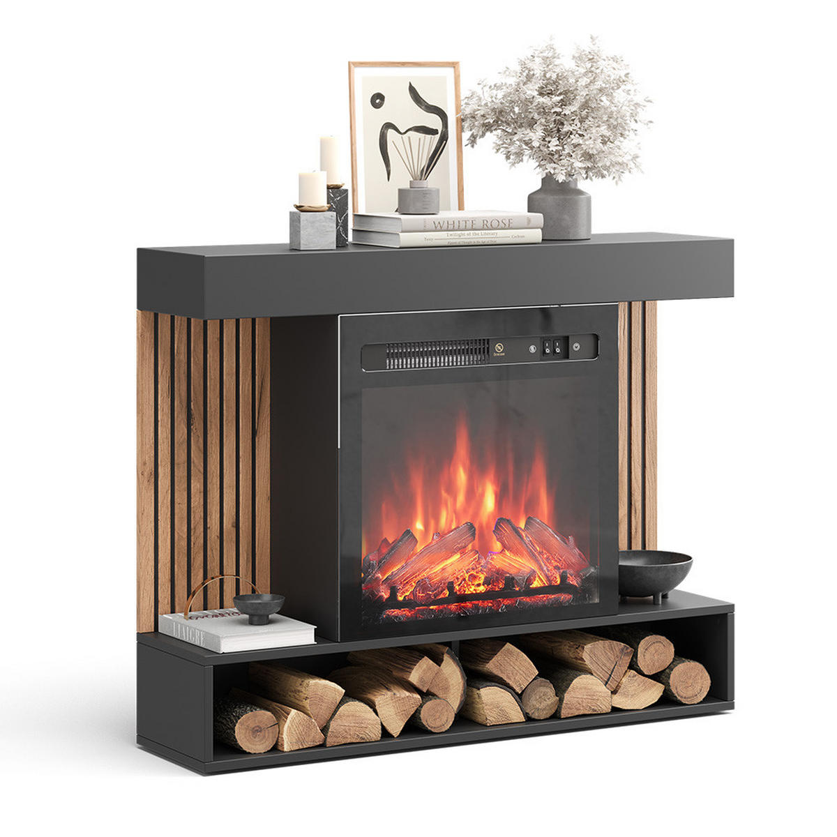 ELEKTROKAMIN Lynea Schwarz 100 cm mit realistischem Flammeneffekt und Heizung 1800W - Schwarz, Holzwerkstoff (100/80/25cm) - Vicco