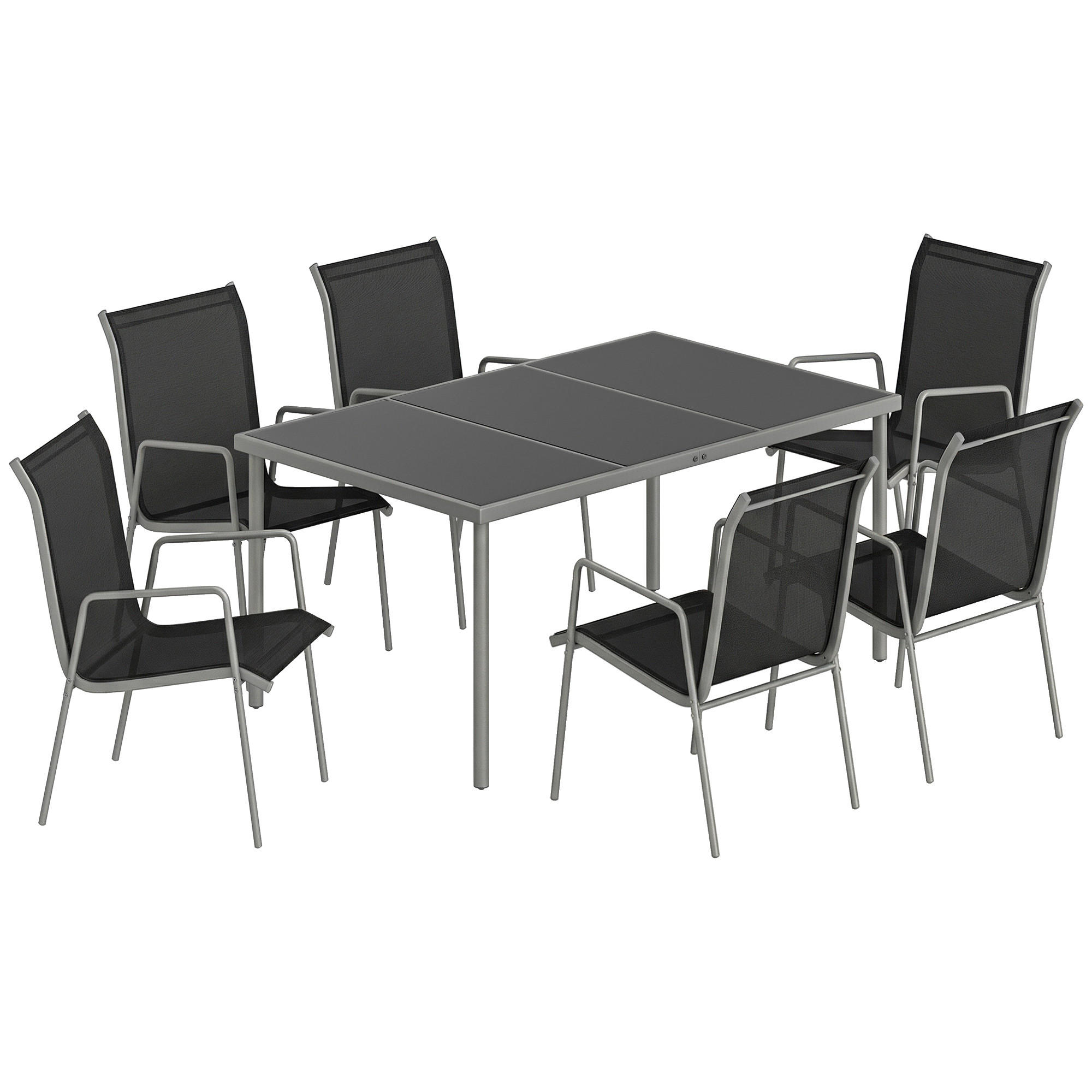 OUTDOOR-ESSGRUPPE 7er Set Metall Netzstoff Silber Schwarz - Silberfarben/Schwarz, Metall - Outsunny