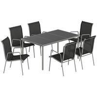 OUTDOOR-ESSGRUPPE 7er Set Metall Netzstoff Silber Schwarz - Silberfarben/Schwarz, Metall - Outsunny