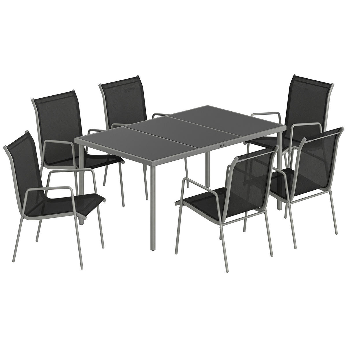 OUTDOOR-ESSGRUPPE 7er Set Metall Netzstoff Silber Schwarz - Silberfarben/Schwarz, Metall - Outsunny