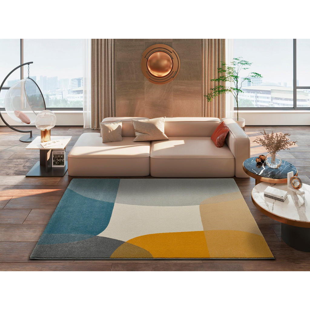 Thumbnail - Atticgo Webteppich, Mehrfarbig, Dunkelgelb, Blau, Creme, Grau, Textil, Mode, Rechteckig, 140x200 cm, Oeko-Tex® Standard ...