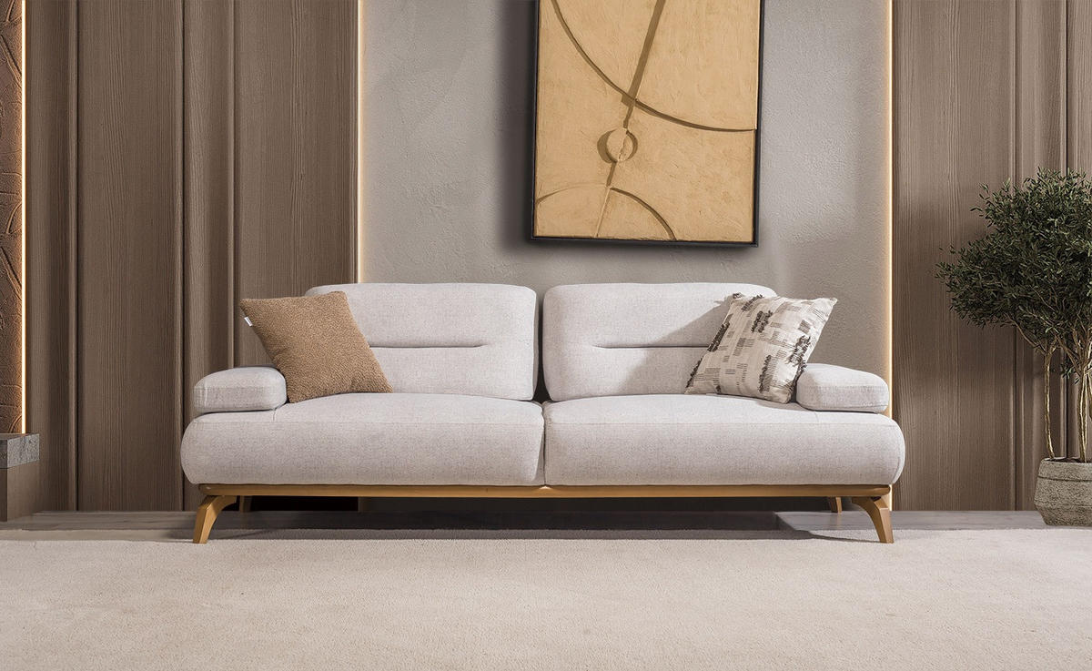 SITZGARNITUR Smooth Creme Stellvariante:2+2+1 - Creme, Holz (200/82/100cm) - Villa Möbel