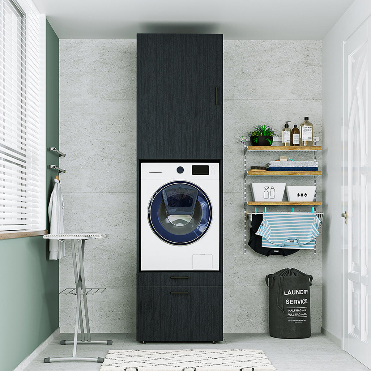 WASCHMASCHINENSCHRANK Serie 2 67cm Breit, 240cm Hoch - Schwarz, Holzwerkstoff (67/240/67cm)