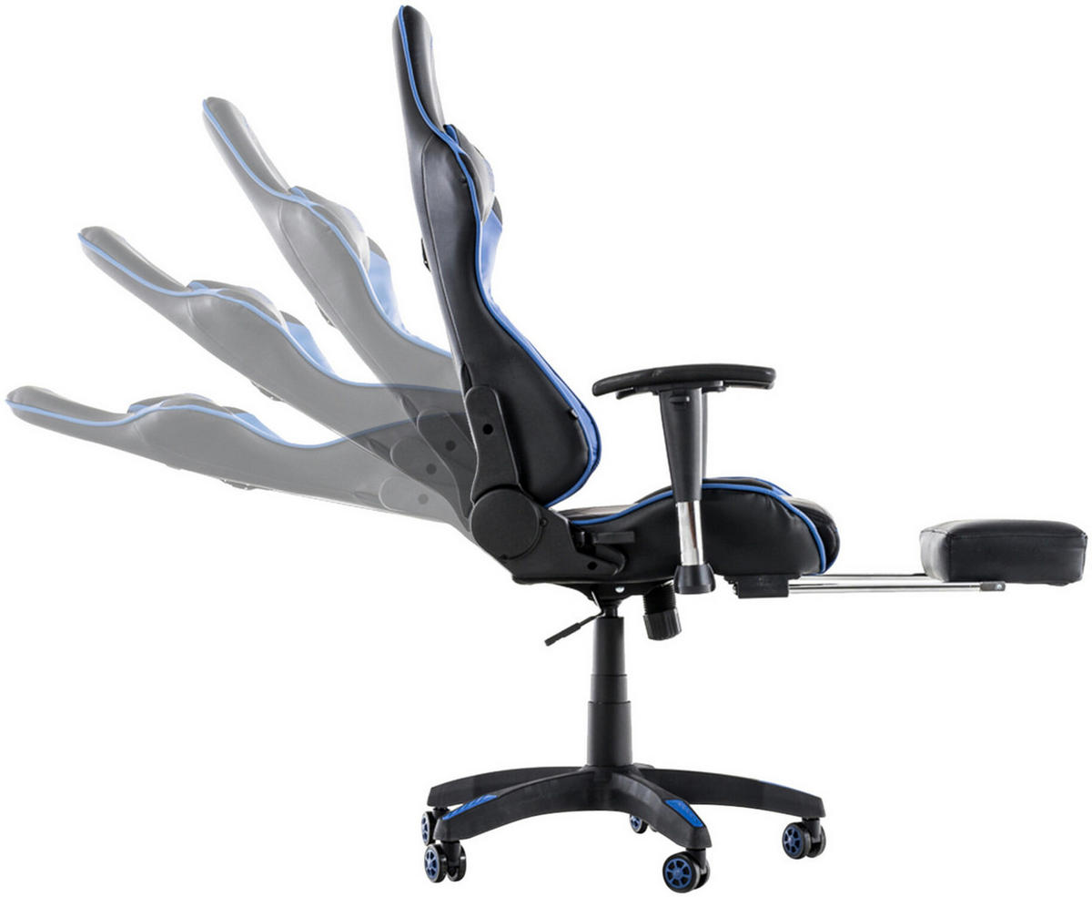 BÜROSTUHL Racing Turbine mit Fußablage, Schwarz/Blau - Blau, Kunststoff/Textil (67/142/58cm) - TPFLiving