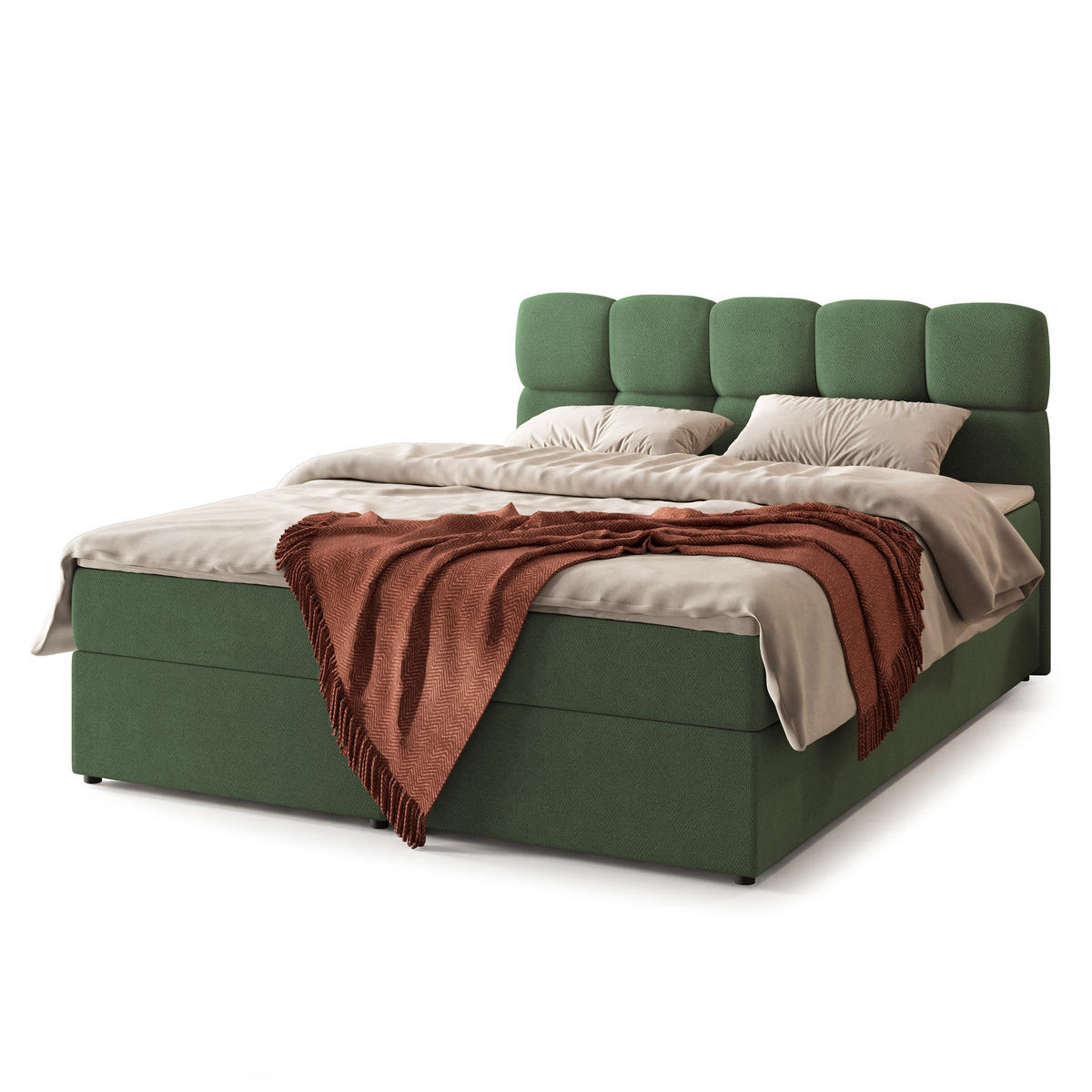 BOXBETT MERU 140x200 cm mit Matratze und Topper - Grün - Grün, Holz (140/200cm) - MASSENO