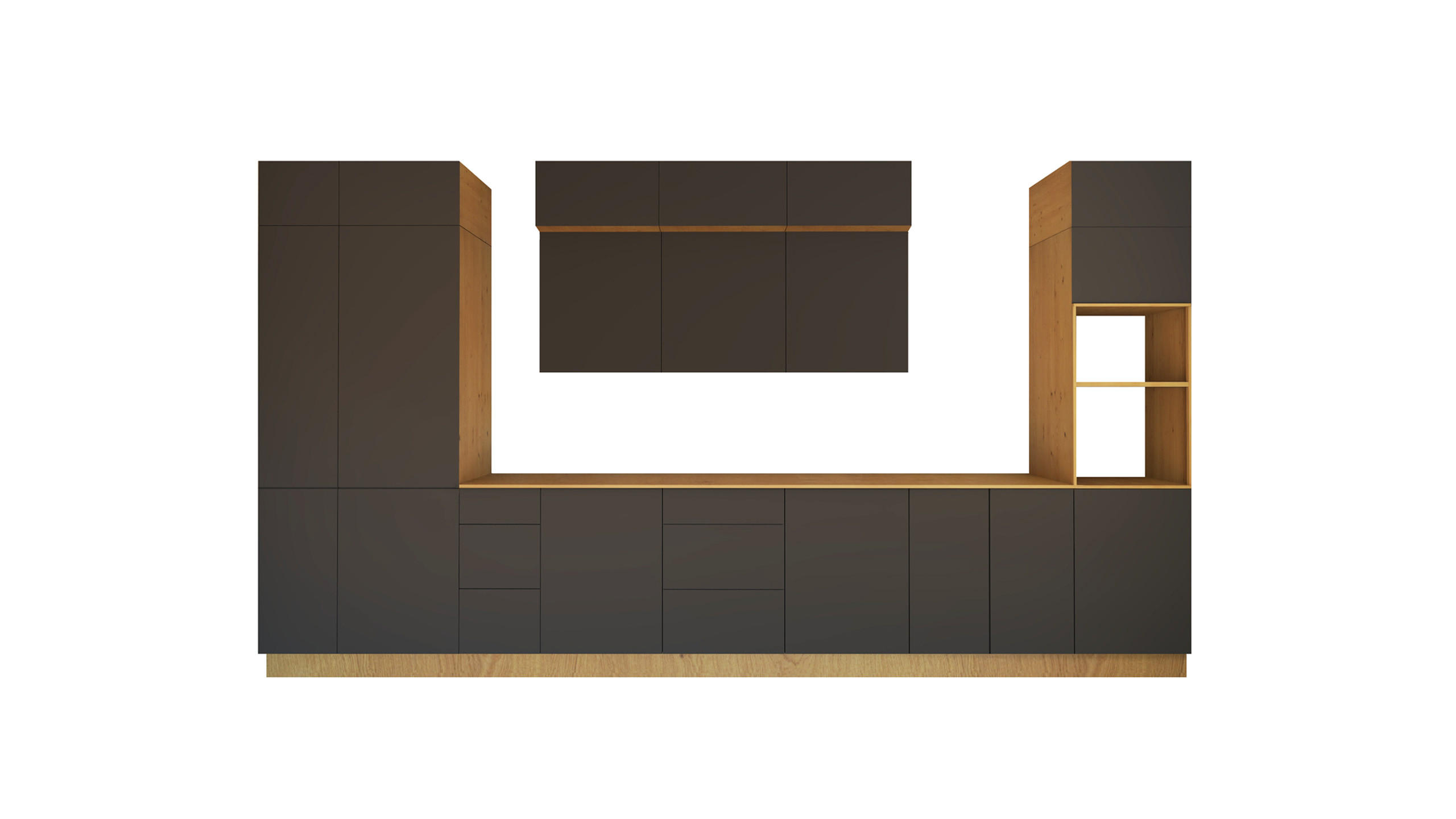 KÜCHENZEILE 460 cm - Nexa KÜ-LN-003 - in Grau / Matt - Schwarz/Grau, Holz/Metall (460/212/58cm) - ROYAL24_MARKT