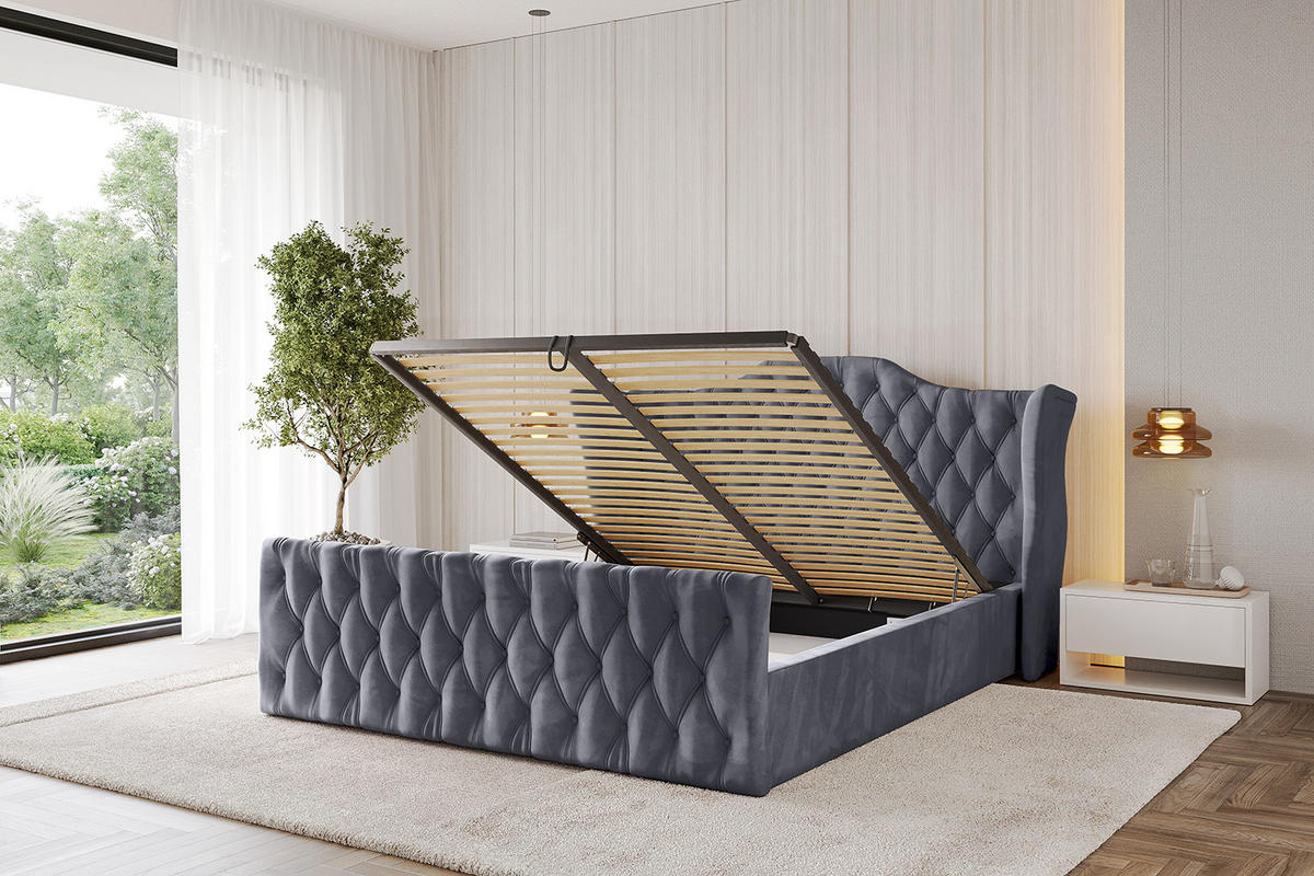 POLSTERBETT mit Bettkasten, Fußteil und Lattenrost, Boxbett ohne Matratze - ZORAN-Z 180x200 Dunkelgrau - Dunkelgrau, Holzwerkstoff/Textil (180/200cm) - ALTDECOR