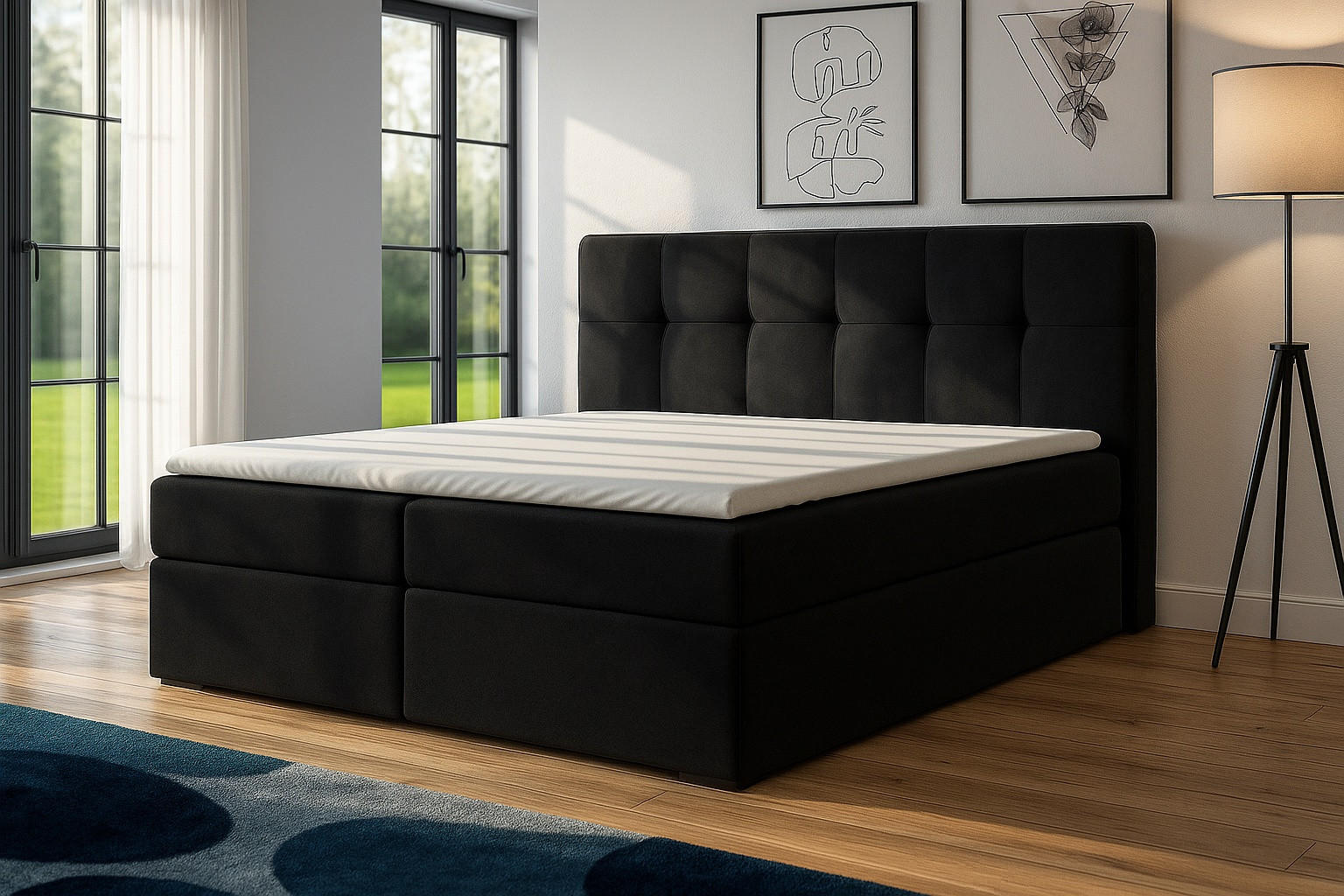 Thumbnail - A&J MöbelLand Boxspringbett, Schwarz, Textil, H3, 120x200 cm, Schlafzimmer, Betten, Boxspringbetten