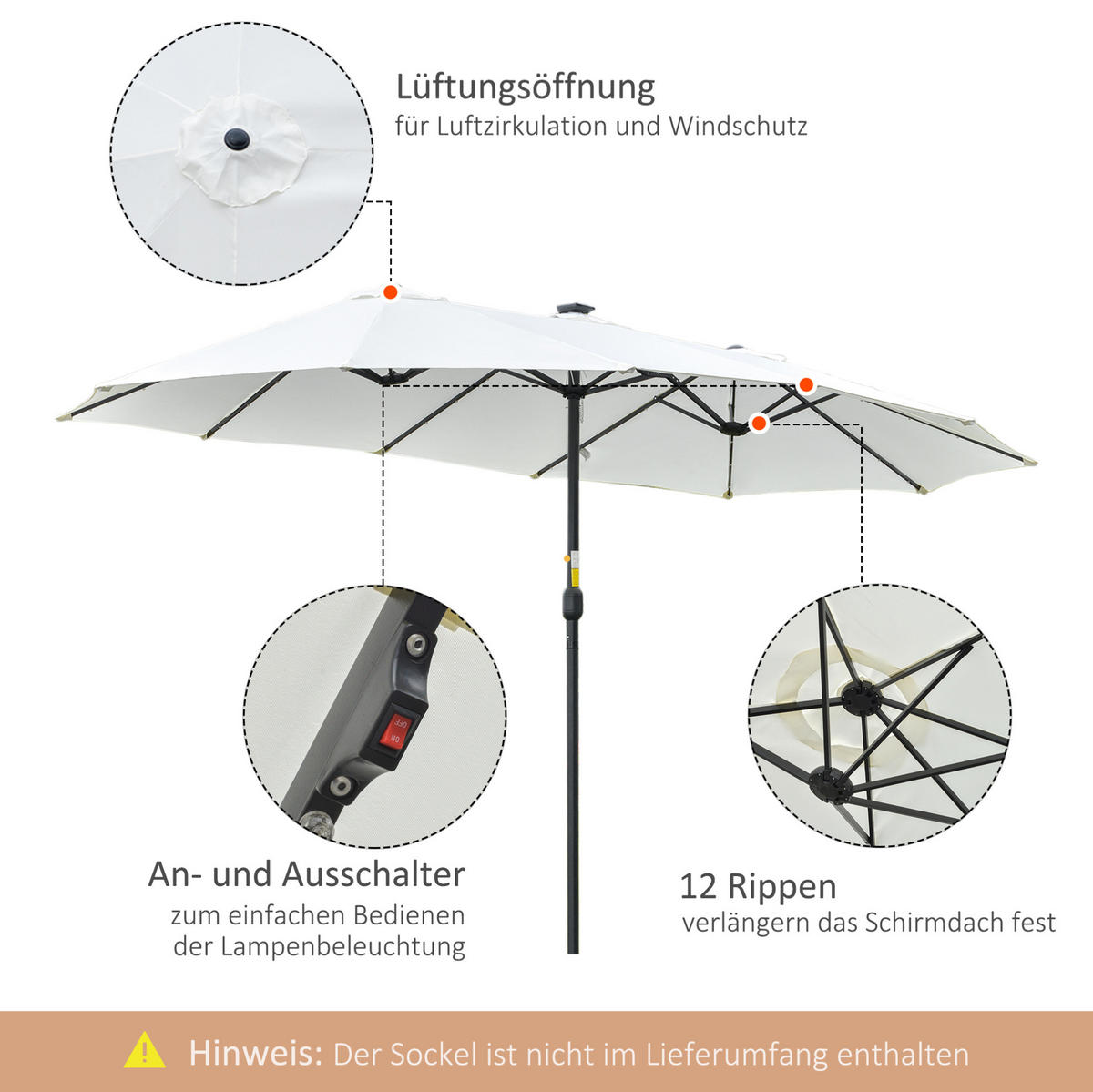 DOPPEL-SONNENSCHIRM aus Polyester 264x264x250 cm in Dunkelblau mit Kurbel & Neigefunktion - Dunkelblau, Metall (264/264cm) - Modfu