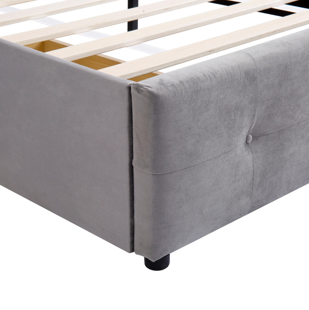 POLSTERBETT mit Samtbezug 90x200 cm Grau mit Lattenrost und Schublade - Grau, Textil (90/200cm) - IVMEU