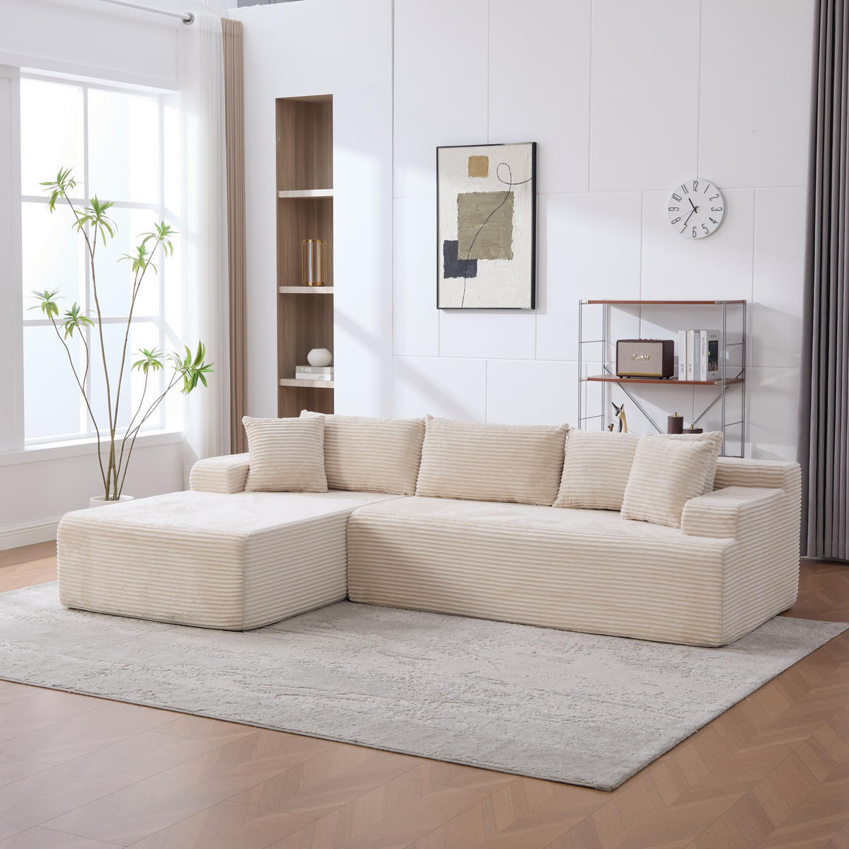 ECKSOFA 272/174/74.5 cm Elfenbein mit 30D hochelastischem Schaumstoff und rutschfestem Boden - Ecru, Textil (174/74.5/272cm) - Oxeza