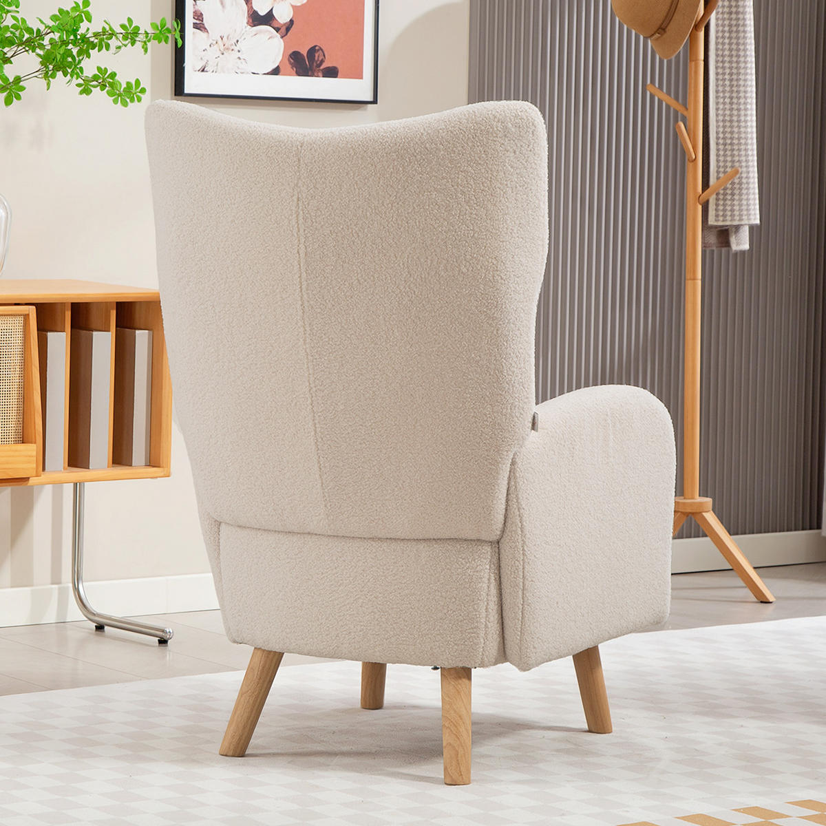 SESSEL DE-06847 mit Plüschbezug und Schaumstoffkissen, Ohrensessel Beige - Beige, Holz/Textil (72/106/77cm) - ComfortXL