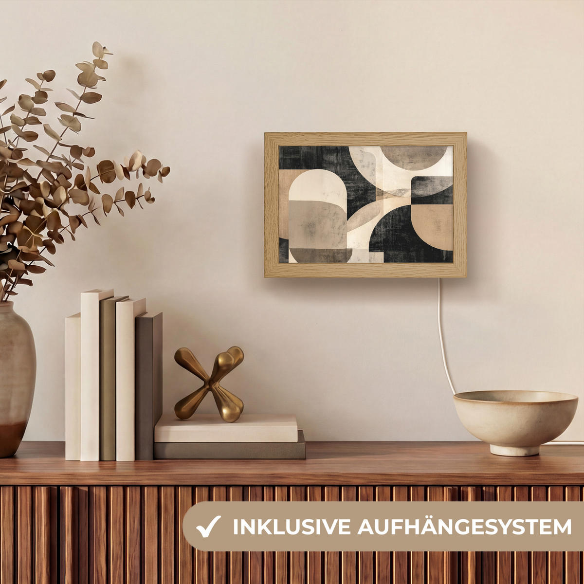 NÁSTĚNNÁ LAMPA Abstraktní - Tvary - Moderní - Béžová 20x15 cm - šedá, kompozitní dřevo (20/15/8cm) - OnlyWow