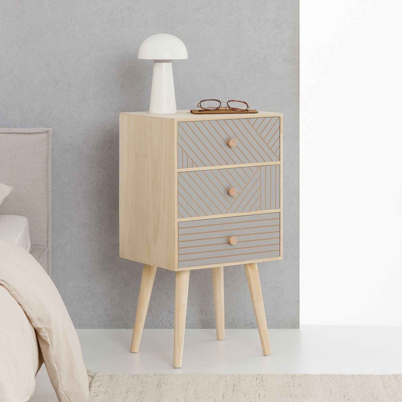 NACHTTISCH PELO - Grau, Holz (35/67/29cm) - IDIMEX