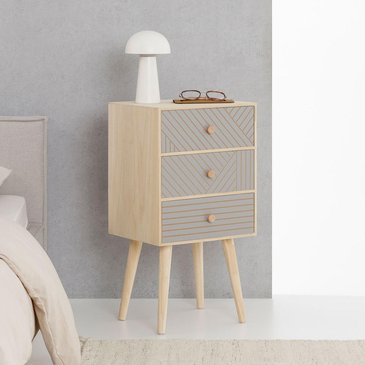 NACHTTISCH PELO - Grau, Holz (35/67/29cm) - IDIMEX