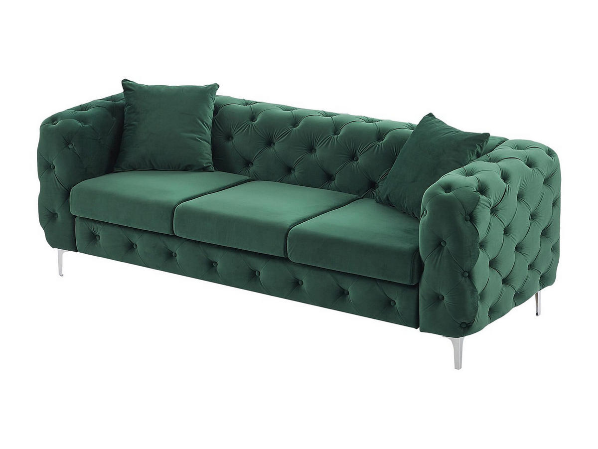 SOFA - 3 Personen - samt - grün Edwina - Grün, Textil/Metall (220/76/91cm) - Vente-Unique