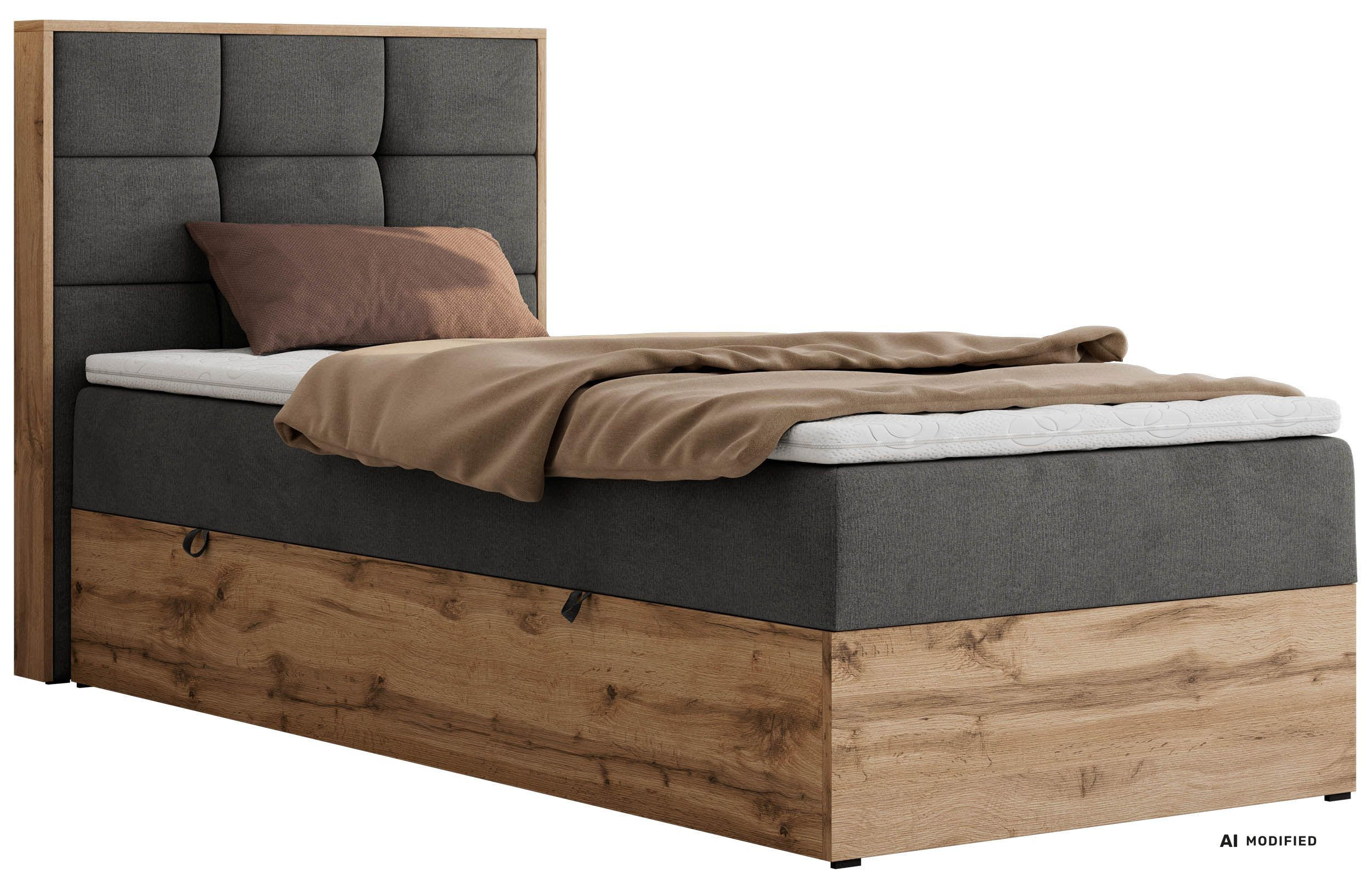 BOXBETT ALBERO 1 90/200 - Dunkelgrau Velvet - Topper T25 - H4 - Links - Dunkelgrau/Schwarz, Kunststoff/Textil (90/200cm) - MKS