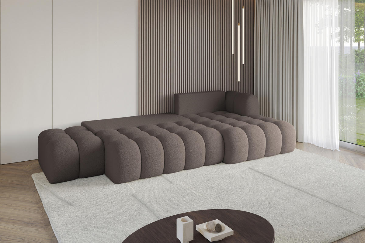 ECKSOFA mit Schlaffunktion Ottomane RECHTS OLEA-L2 321x164x75 Braun Bouclé - Schwarz/Braun, Holzwerkstoff/Kunststoff (164/321cm) - ALTDECOR