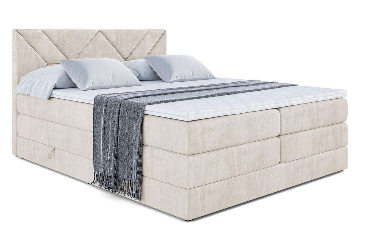 BOXSPRINGBETT BARWA KING - 200x200 - H3/H4 - Creme - Creme, Holzwerkstoff (200/200cm) - ALTDECOR