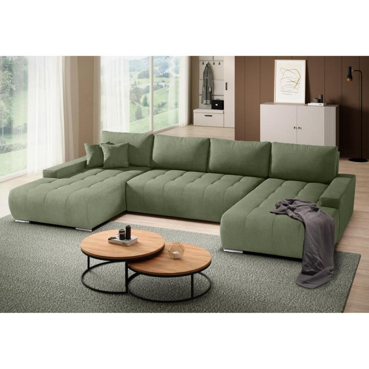 WOHNLANDSCHAFT Draco U grün - Chromfarben/Grün, Textil/Metall (350/85/185cm) - Beautysofa