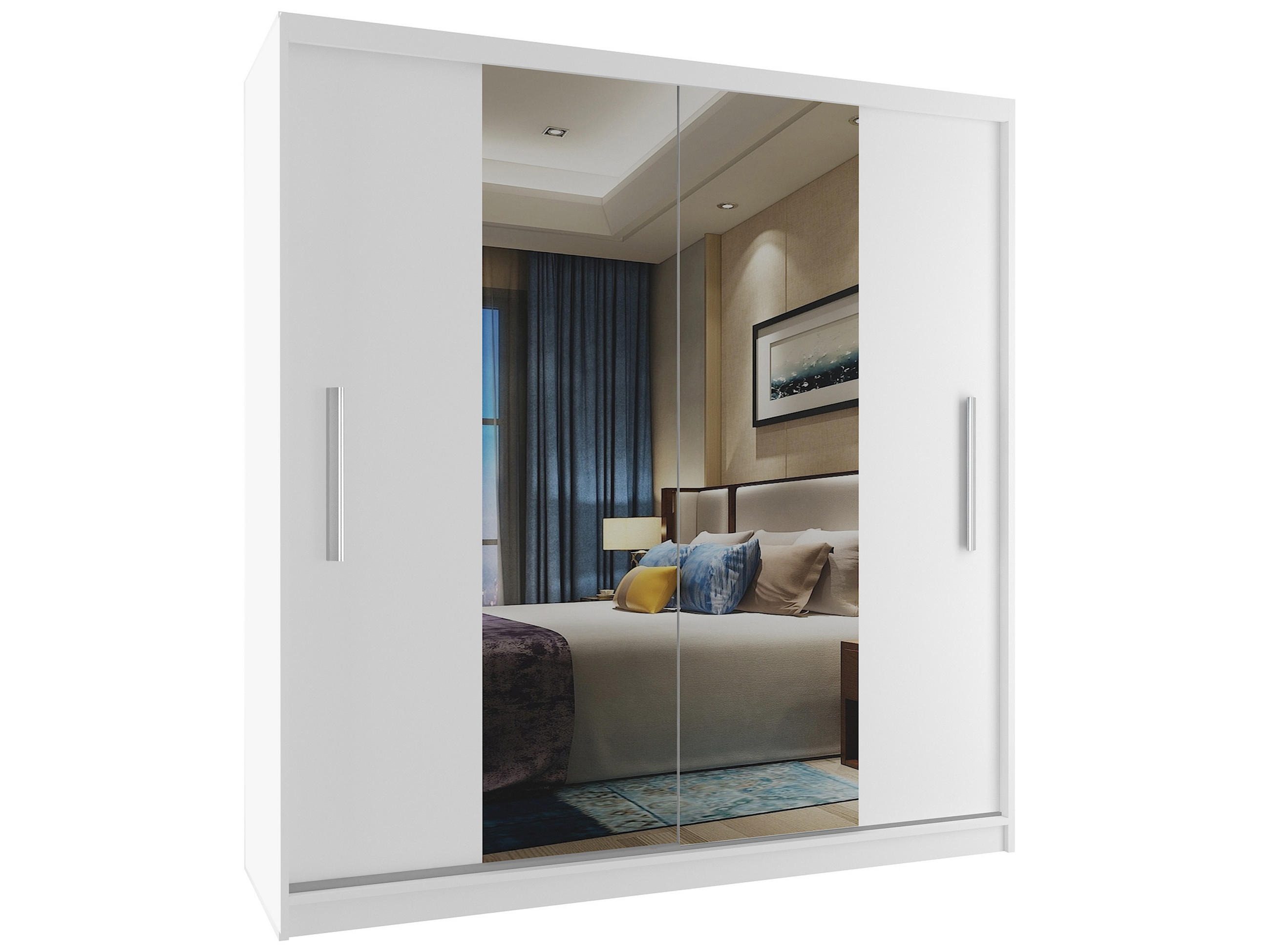SCHWEBETÜRENSCHRANK Verona ME, Weiß Matt, 158 cm, mit Spiegel - Weiß, Holz (158/216/60cm) - B BELINI GROUP