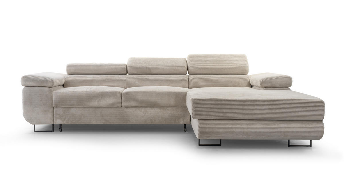 ECKSOFA NOLA Hellgrau L - Rechts Cord - Hellgrau/Schwarz, Textil/Metall (280/203cm) - Luxkor24