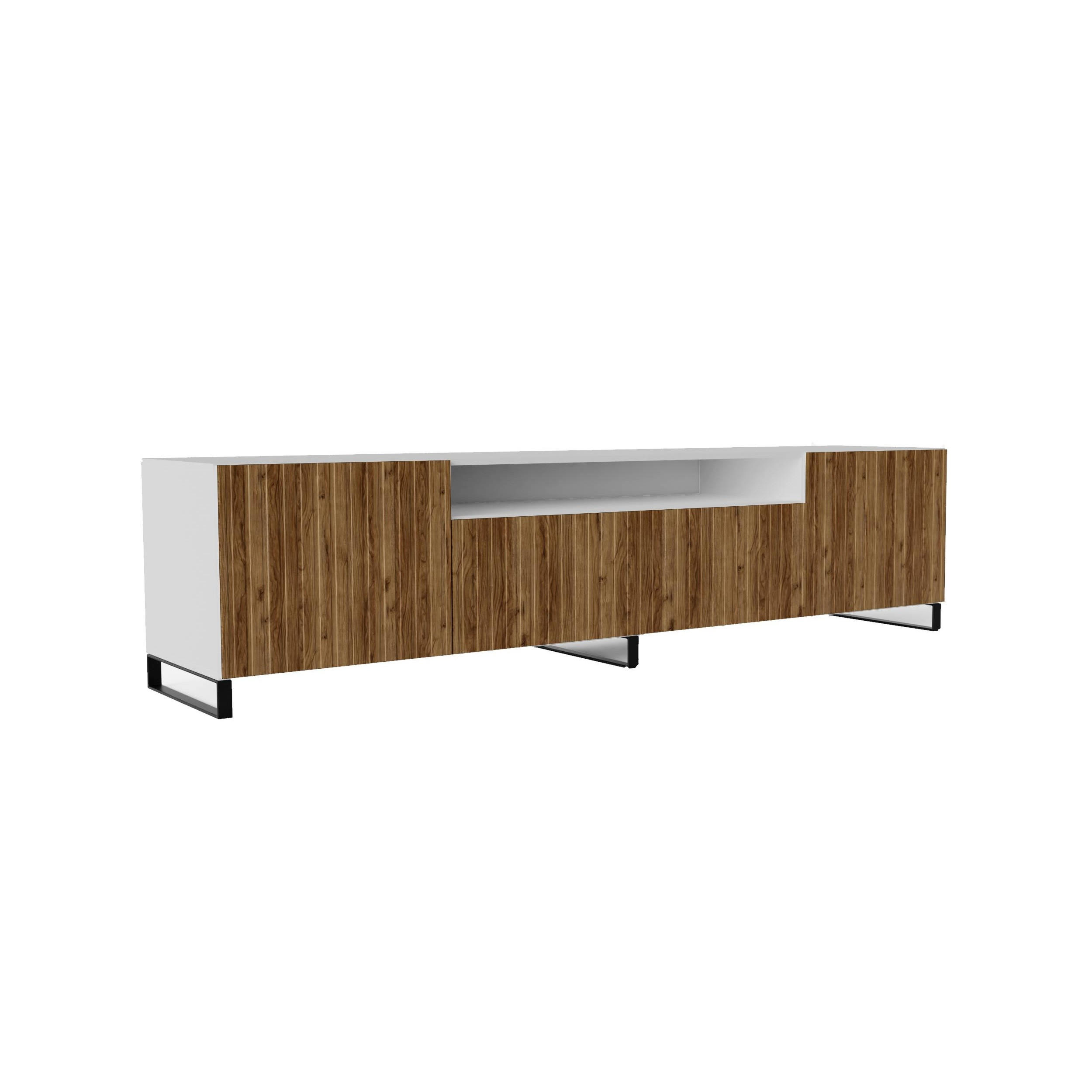 Meblini Tv-Schrank Weiß, Wildeiche 200x53x41 cm