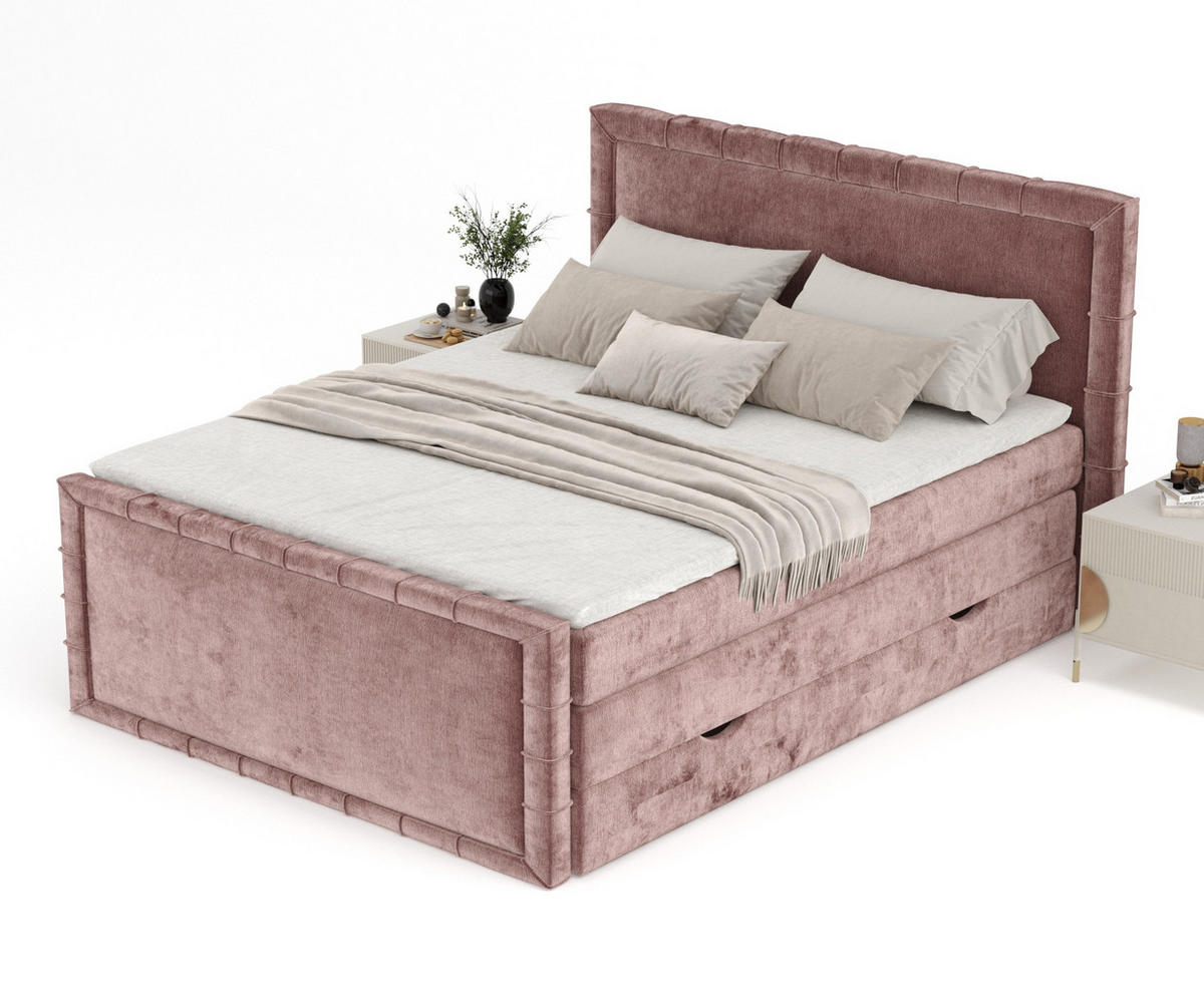 BOXBETT Estelle Rosa 200/200 cm im Chenille-Stoff - Pink/Schwarz, Holz/Holzwerkstoff (200/200cm) - Maison de Reve