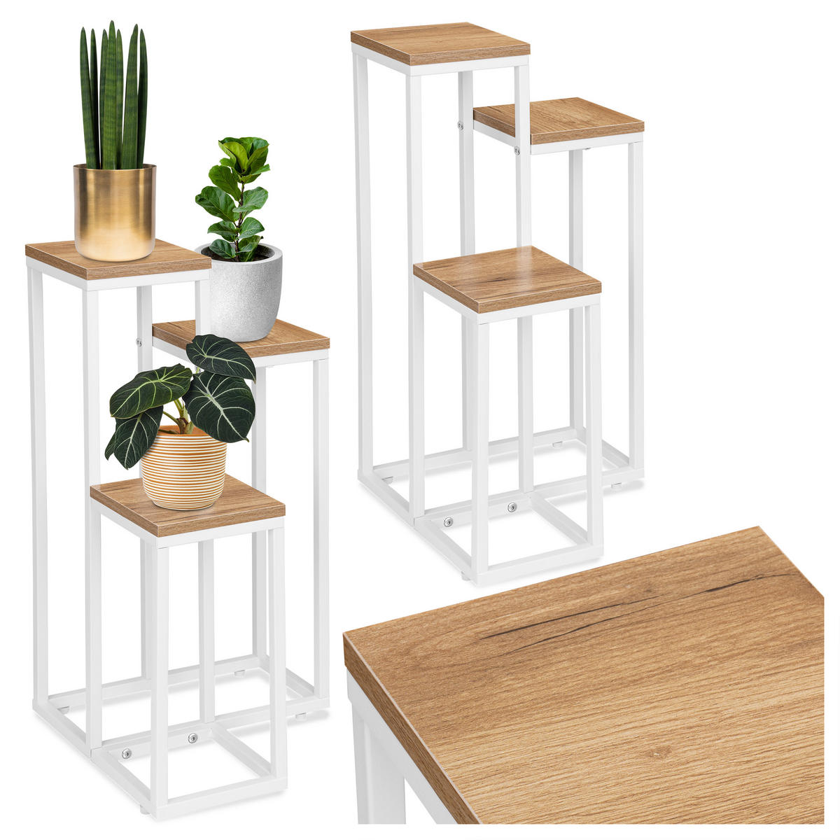 BLUMENSTÄNDER mit 3 Ablagen - Eiche Bianco, Metall (34/34/67cm) - Mat-Haus