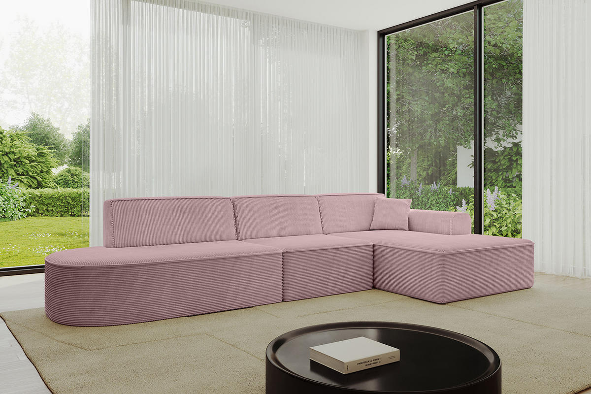 ECKSOFA Ottomane Rechts IREA-L2-v3 - 327x165x77 cm Rosa - Rosa, Holzwerkstoff/Textil (327/165cm) - ALTDECOR